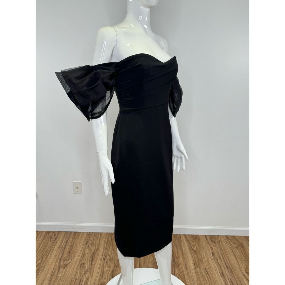 Badgley Mischka Organza Puff-Sleeve Cocktail Midi-Dress Size 10 - Picture 5 of 11